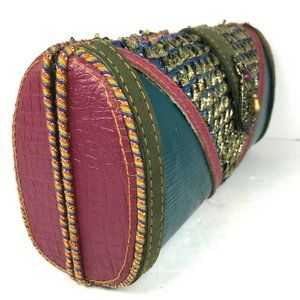Mary Frances Designer Multi Color Beaded Barrel Clutch Handbag